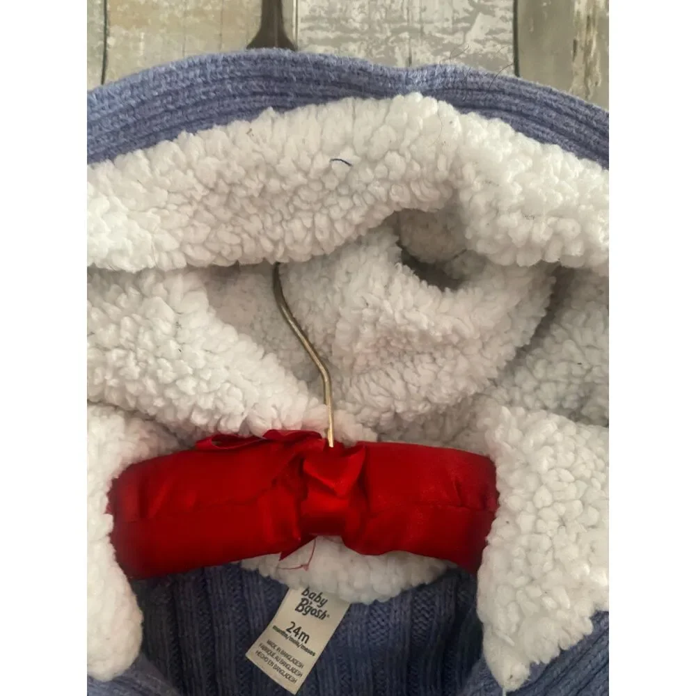 Baby B'gosh blue sweater one piece with sherpa hood 24M